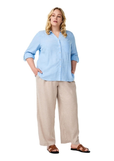 ZIZZI BŁĘKITNA BLUZKA KOSZULA LEN WISKOZA 077H