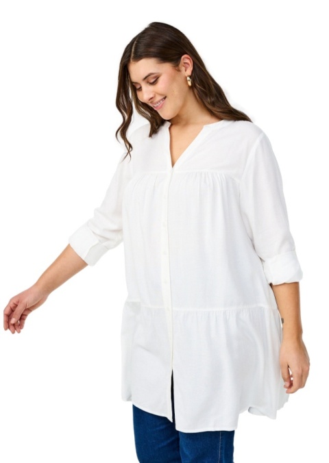 ZIZZI BIAŁA TUNIKA KOSZULOWA WISKOZA LEN 491B