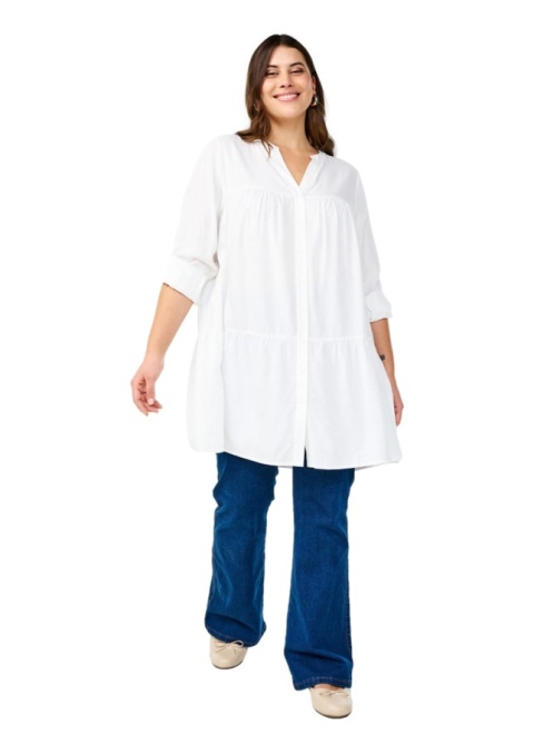 ZIZZI BIAŁA TUNIKA KOSZULOWA WISKOZA LEN 491B