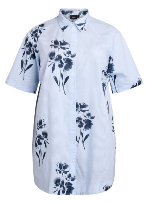 ZIZZI BŁĘKITNA BAWEŁNIANA KOSZULA TUNIKA PASKI WZÓR 500B