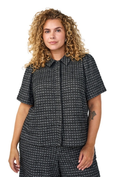 ZIZZI CZARNA BLUZKA/KOSZULA KRATKA BOUCLÉ 931A