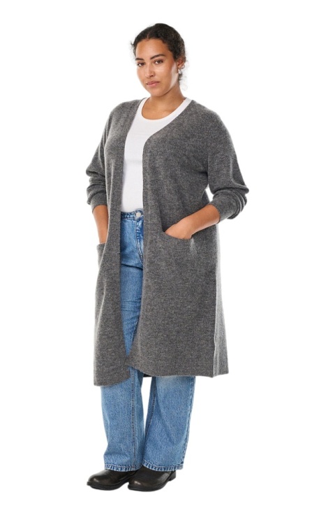 ZIZZI SZARY DŁUGI KARDIGAN KIESZENIE ALPAKA 530A