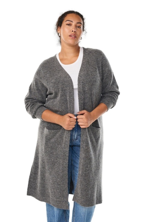 ZIZZI SZARY DŁUGI KARDIGAN KIESZENIE ALPAKA 530A