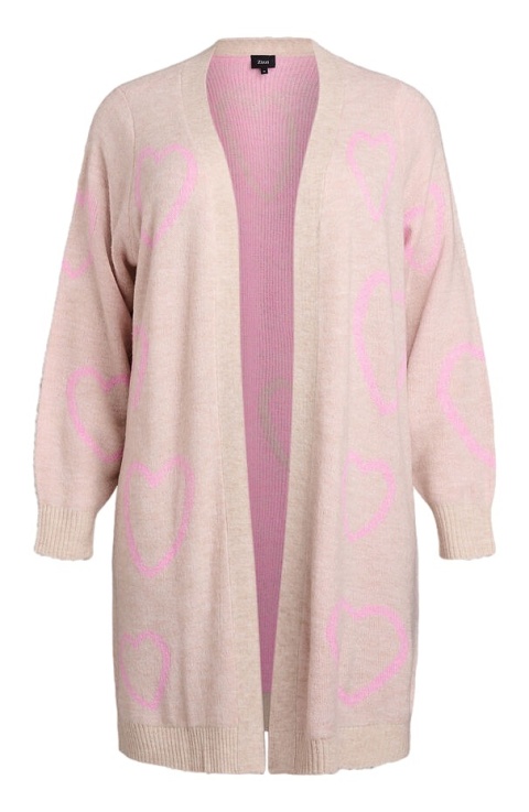 ZIZZI DŁUGI SWETER KARDIGAN BEŻOWY SERCA 410D