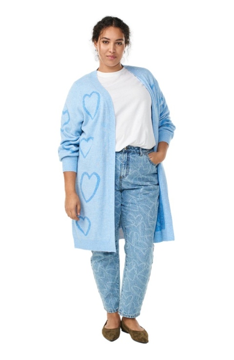 ZIZZI DŁUGI SWETER KARDIGAN NIEBIESKI SERCA 410D