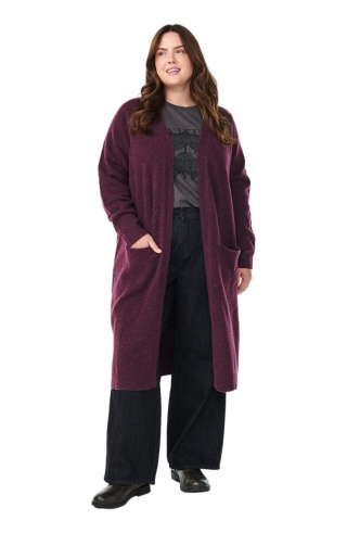 ZIZZI BORDOWY DŁUGI KARDIGAN KIESZENIE ALPAKA 530A