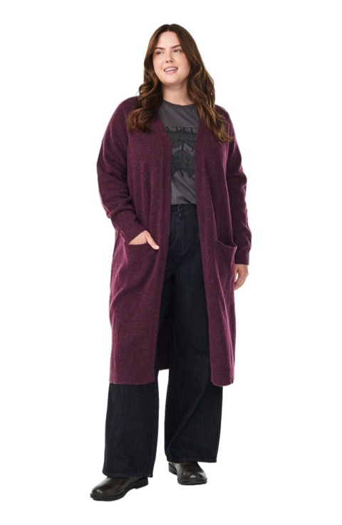 ZIZZI BORDOWY DŁUGI KARDIGAN KIESZENIE ALPAKA 530A