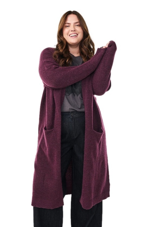 ZIZZI BORDOWY DŁUGI KARDIGAN KIESZENIE ALPAKA 530A