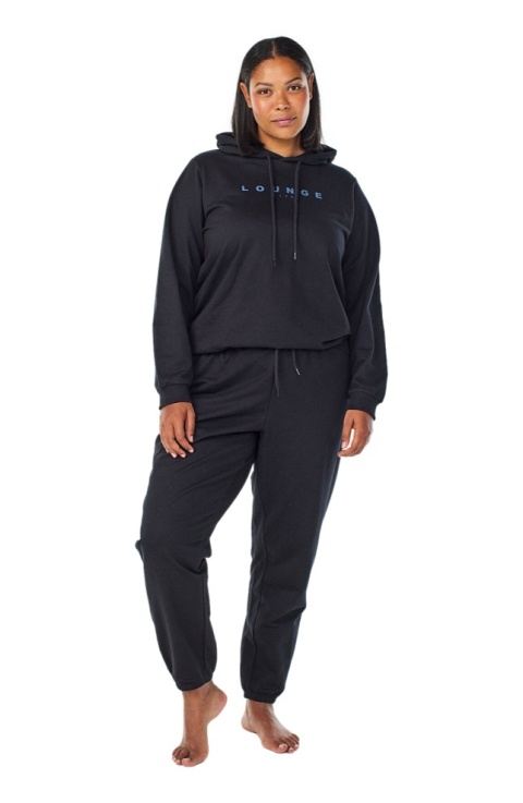 ZIZZI WYGODNA CZARNA BLUZA KAPTUR NAPIS NIEBIESKI 042C