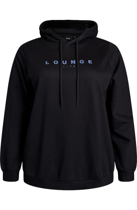 ZIZZI WYGODNA CZARNA BLUZA KAPTUR NAPIS NIEBIESKI 042C