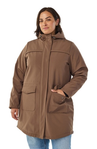 ZIZZI BRĄZOWA DŁUGA KURTKA SOFTSHELL KAPTUR 340A