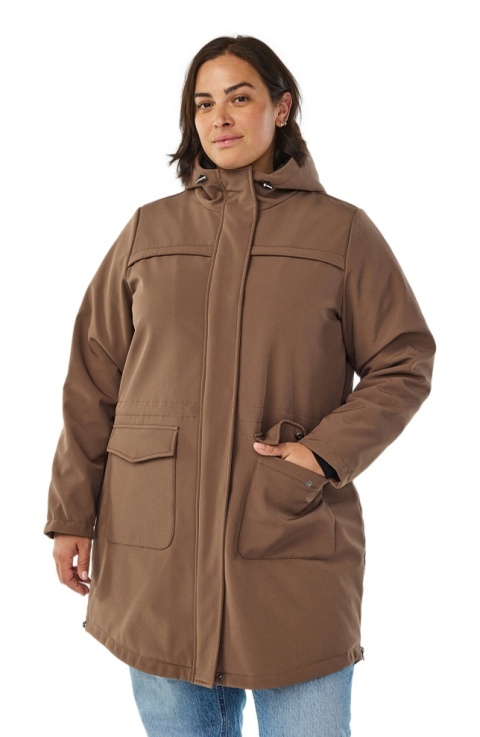 ZIZZI BRĄZOWA DŁUGA KURTKA SOFTSHELL KAPTUR 340A
