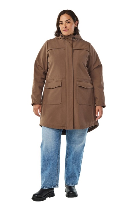 ZIZZI BRĄZOWA DŁUGA KURTKA SOFTSHELL KAPTUR 340A