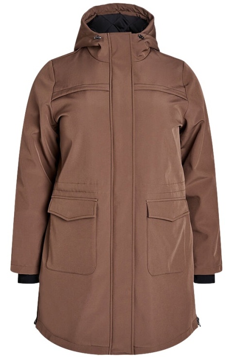 ZIZZI BRĄZOWA DŁUGA KURTKA SOFTSHELL KAPTUR 340A