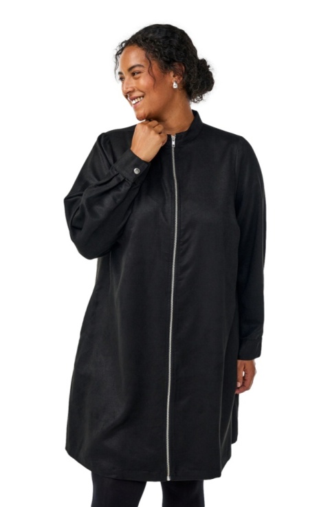 ZIZZI DŁUGA CZARNA KOSZULA TUNIKA ZAMSZ SUWAK 705A