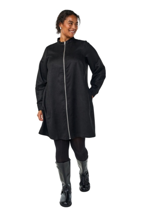 ZIZZI DŁUGA CZARNA KOSZULA TUNIKA ZAMSZ SUWAK 705A