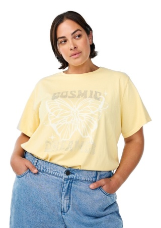 ZIZZI MODNY ŻÓŁTY T-SHIRT NADRUK BAWEŁNA 624A