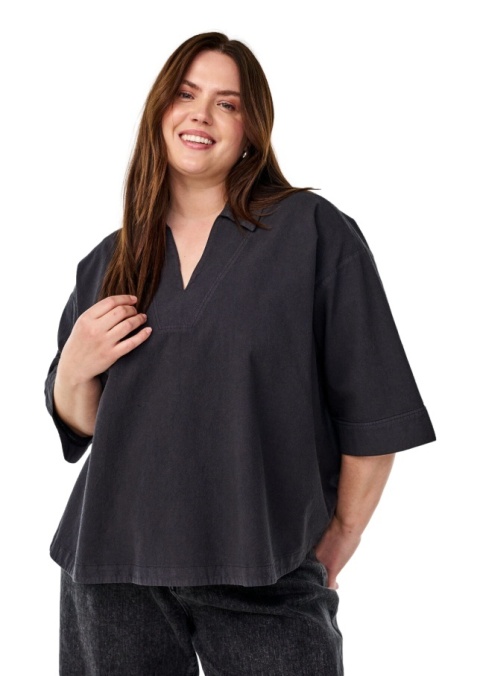 ZIZZI LUŹNA CZARNA BLUZKA Z KOŁNIERZYKIEM BAWEŁNA 681A