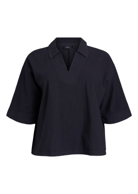 ZIZZI LUŹNA CZARNA BLUZKA Z KOŁNIERZYKIEM BAWEŁNA 681A