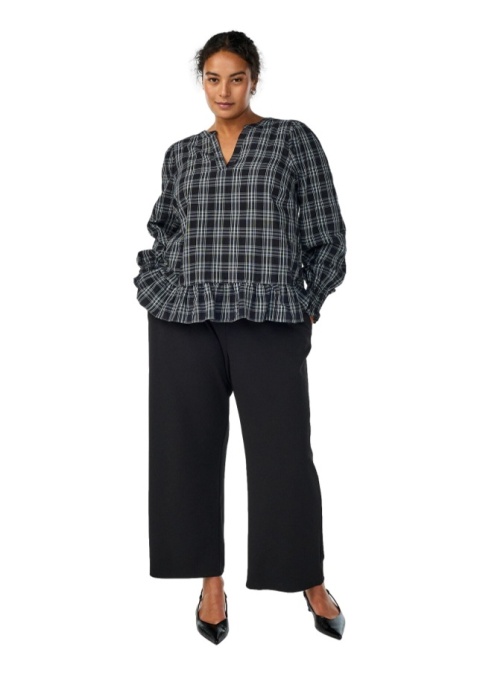 ZIZZI ELEGANCKA CZARNA BLUZKA W KRATĘ FALBANA 160A