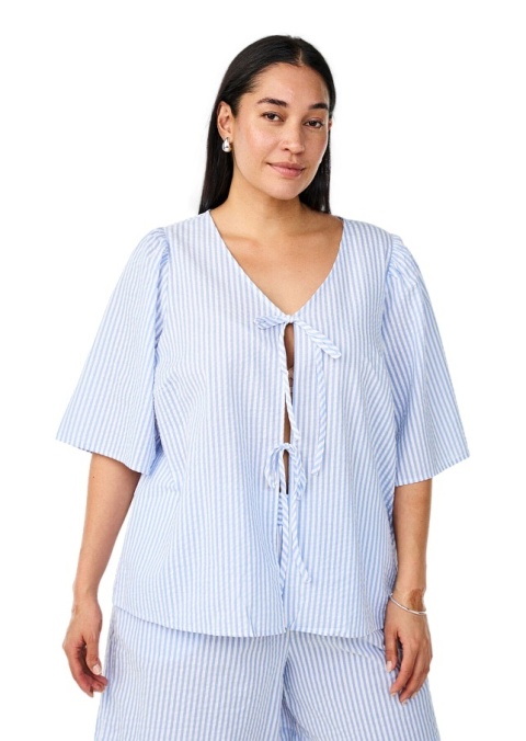 ZIZZI NIEBIESKA WIĄZANA BLUZKA W PASKI BAWEŁNA 051A