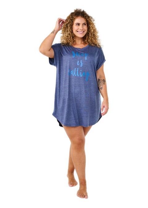 ZIZZI WYGODNA NIEBIESKA KOSZULA NOCNA NAPIS 056A