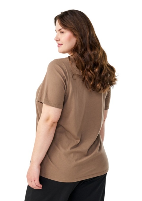 ZIZZI KLASYCZNY BRĄZOWY T-SHIRT NADRUK 002K