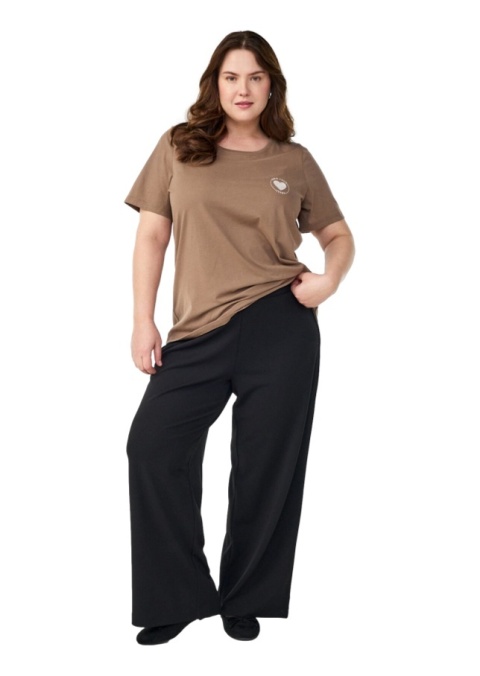 ZIZZI KLASYCZNY BRĄZOWY T-SHIRT NADRUK 002K