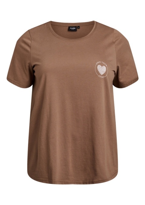 ZIZZI KLASYCZNY BRĄZOWY T-SHIRT NADRUK 002K