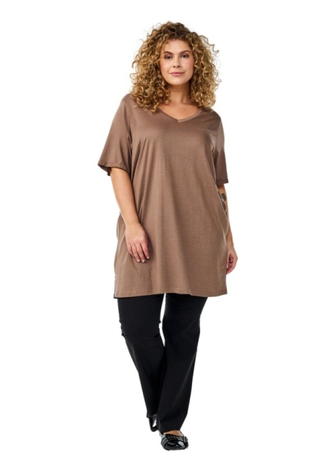 ZIZZI BRĄZOWA TUNIKA T-SHIRT OVERSIZE 214A