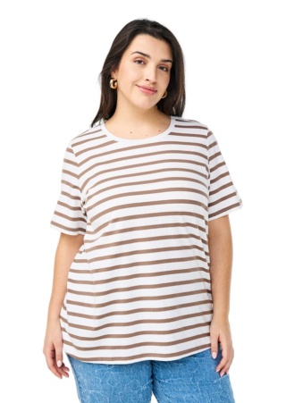 ZIZZI KAPITALNY T-SHIRT BLUZKA BRĄZOWE PASKI 893A