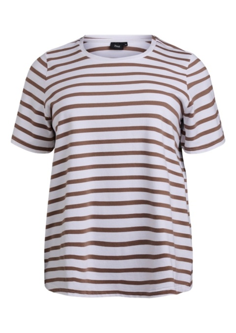 ZIZZI KAPITALNY T-SHIRT BLUZKA BRĄZOWE PASKI 893A