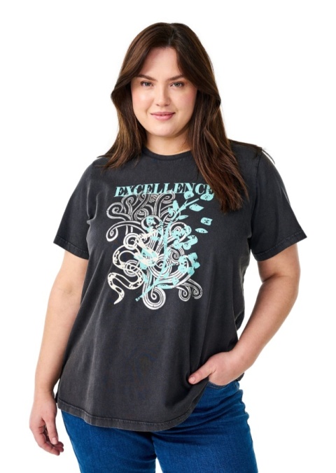 ZIZZI CIEMNOSZARY T-SHIRT BLUZKA NADRUK BAWEŁNA 295A
