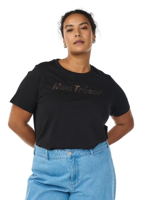 ZIZZI CZARNY KLASYCZNY T-SHIRT BAWEŁNA HAFT 806A