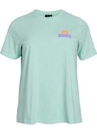 ZIZZI TURKUSOWY T-SHIRT NADRUK NAPISY 627A