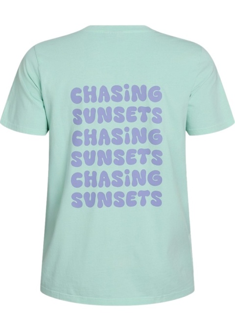 ZIZZI TURKUSOWY T-SHIRT NADRUK NAPISY 627A