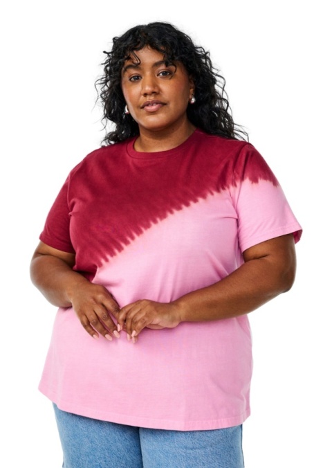 ZIZZI KLASYCZNY RÓŻOWY T-SHIRT DIP-DYE 139A