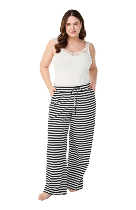 ZIZZI BIAŁE SPODNIE PIŻAMOWE W PASKI BAWEŁNA 110A
