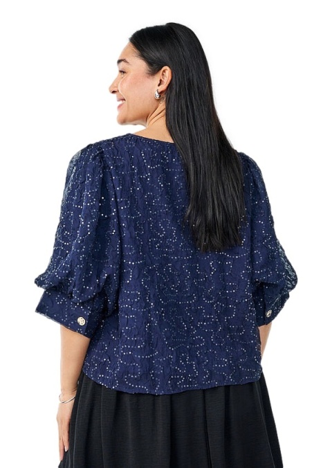 ZIZZI GRANATOWA IMPREZOWA BLUZKA KOSZULOWA CEKINY 081A