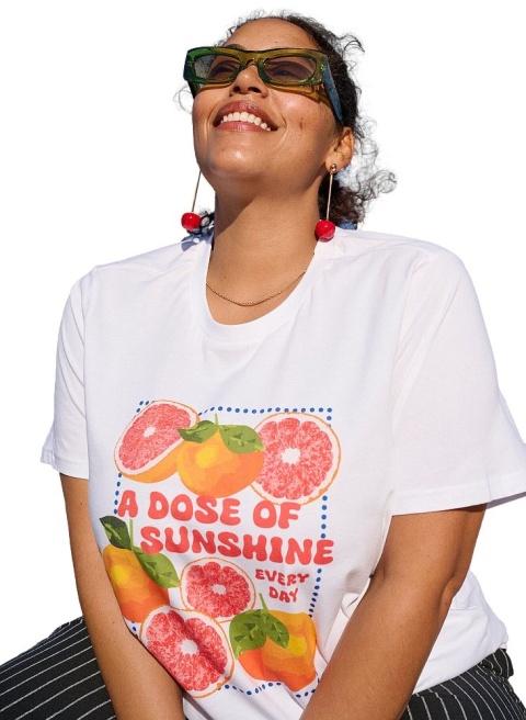 ZIZZI BIAŁY OTYMISTYCZNY T-SHIRT BLUZKA OWOCE 614A