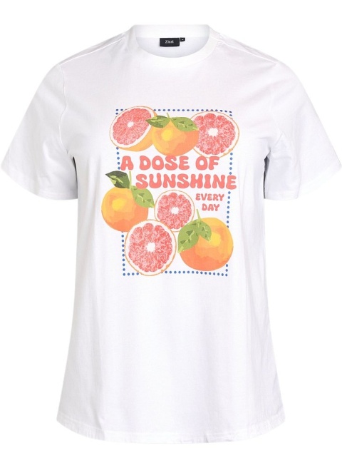 ZIZZI BIAŁY OTYMISTYCZNY T-SHIRT BLUZKA OWOCE 614A