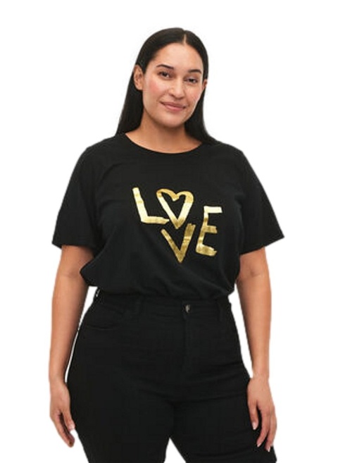ZIZZI BLUZKA T-SHIRT CZARNY NAPIS 002F