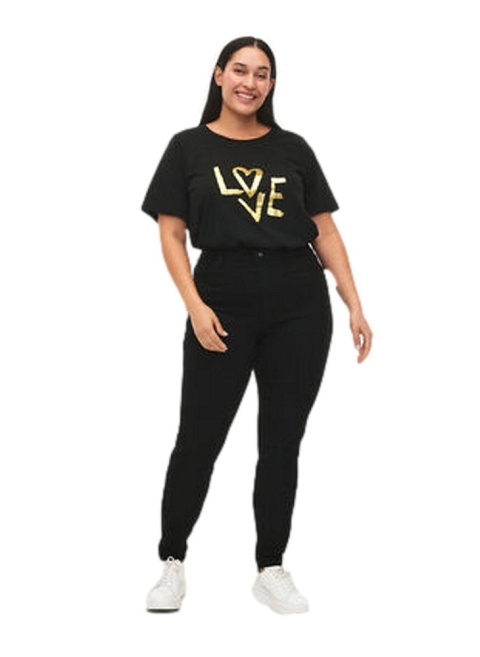 ZIZZI BLUZKA T-SHIRT CZARNY NAPIS 002F