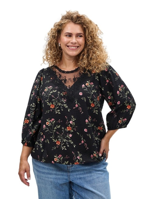 ZIZZI CZARNA ELEGANCKA BLUZKA KWIATY WZÓR 641B