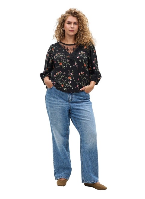 ZIZZI CZARNA ELEGANCKA BLUZKA KWIATY WZÓR 641B