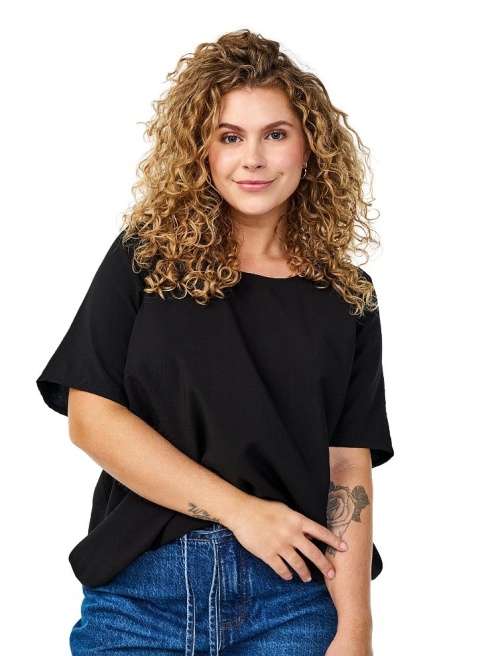 ZIZZI ELEGANCKA BLUZKA Z KRÓTKIM RĘKAWEM T-SHIRT CZARNY 084B