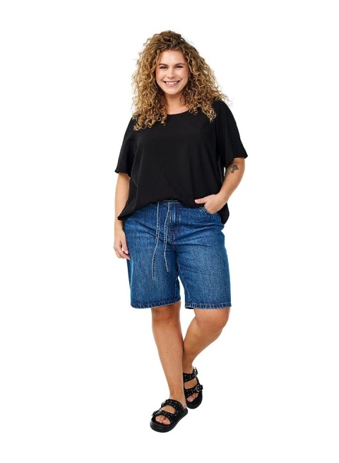 ZIZZI ELEGANCKA BLUZKA Z KRÓTKIM RĘKAWEM T-SHIRT CZARNY 084B