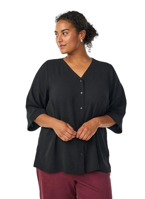 ZIZZI ELEGANCKA CZARNA BLUZKA DEKOLT GUZIKI 054D