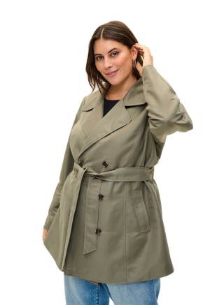 ZIZZI KRÓTKI PŁASZCZ TRENCH KURTKA PLUS SIZE ZIELEŃ 322AW