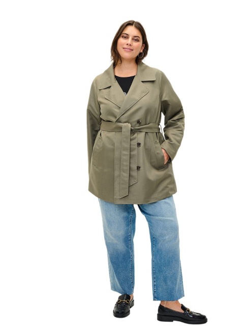 ZIZZI KRÓTKI PŁASZCZ TRENCH KURTKA PLUS SIZE ZIELEŃ 322AW